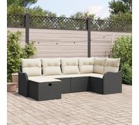 IBUQDDV Set di 6 divani da giardino con cuscino, colore nero, in polyrattan, per esterni e balconi. Questo set di 6 divani ad angolo per esterni in robusto polyrattan, colore: nero