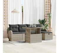 IBUQDDV Set di 6 divani da giardino con cuscino, grigio chiaro, in polyrattan, resistente alle intemperie, per balconi e terrazze, con spazio per riporre fino a cinque persone,