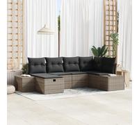 IBUQDDV Set di 6 divani da giardino con cuscino, grigio, in polyrattan, per balcone e terrazza. Questo set di 6 divani angolari da giardino in grigio e nero offre molto spazio per sei