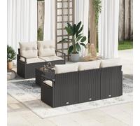 IBUQDDV Set di 6 divani da giardino con cuscino in rattan nero, design modulare e tessuto a mano, per balcone, terrazza, imbottitura resistente alle intemperie e facile da montare