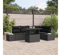 IBUQDDV Set di 6 divani da giardino con cuscino, nero, in polyrattan, resistente alle intemperie, con spazio di archiviazione e resistenza ai raggi UV. Questo set di 6 divani da giardino in polyrattan