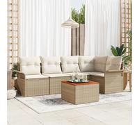 IBUQDDV Set di 6 divani da giardino con cuscino resistente alle intemperie, beige poly rattan acacia, piedini regolabili, design intrecciato a mano, flessibilità modulare, facile da pulire e durevole