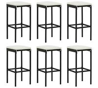 IBUQDDV Set di 6 Sgabelli da Bar con Cuscini in Polyrattan Nero e Struttura in Acciaio, per Interni ed Esterni, Comodi e Facili da Pulire Questo set comprende 6 sgabelli da bar