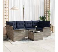 IBUQDDV Set di 7 divani da giardino con cuscini in polyrattan grigio, con cuscini e schienali con cerniera, vetro di sicurezza rettangolare, regolabile in altezza