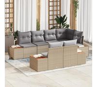 IBUQDDV Set di 7 divani da giardino con cuscino, beige, polyrattan, acacacia, design modulare, piedini regolabili, materiale resistente alle intemperie, artigianato realizzato a mano, ampi posti