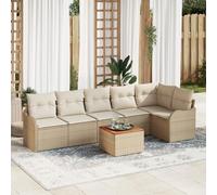 IBUQDDV Set di 7 divani da giardino con cuscino, beige, polyrattan, in acacacia, per esterni, per terrazze, balconi, salone