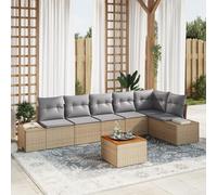 IBUQDDV Set di 7 divani da giardino con cuscino in beige e grigio chiaro in polyrattan e acacia per esterni, comodo relax ed atmosfera elegante, resistente alle intemperie