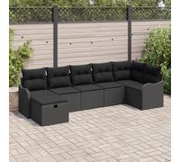 IBUQDDV Set di 7 divani da giardino con cuscino in polyrattan nero, struttura modulare e materiali resistenti alle intemperie per terrazza e balcone, inclusi cinque cuscini per il massimo
