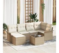 IBUQDDV Set di 7 divani da giardino con cuscino in polyrattan resistente alle intemperie in beige e bianco, design modulare per una sistemazione flessibile del sedile, cuscini rimovibili e piedini