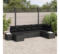 IBUQDDV Set di 7 divani da giardino con cuscino, nero, in polyrattan, per esterni, per terrazza e balcone, resistente alle intemperie e modulare