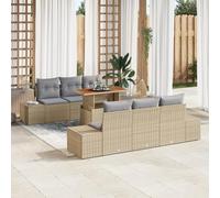 IBUQDDV Set di 7 pezzi da giardino con cuscino beige polyrattan di acacia per 6 persone, set modulare per esterni con treccia impermeabile resistente ai raggi UV, comodi cuscini imbottiti