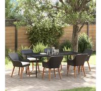 IBUQDDV Set di 7 pezzi da giardino in rattan sintetico nero con tavolo rettangolare e sei sedie per terrazzo ed esterni, resistente alle intemperie e ai raggi UV
