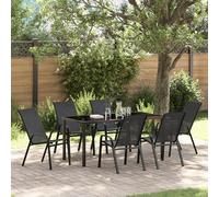 IBUQDDV Set di 7 tovagliette da pranzo da giardino in textilene e acciaio con 6 sedie per interni e terrazze, robusta struttura in acciaio, resistente alle intemperie, look moderno opaco, semplice