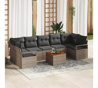 IBUQDDV Set di 8 divani angolari da giardino con cuscini grigi in rattan sintetico e acacacia, struttura modulare per la personalizzazione, mobili da esterno resistenti alle intemperie con tavolino