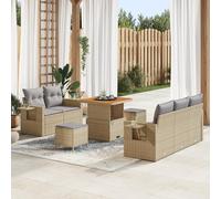IBUQDDV Set di 8 divani da giardino con cuscino beige in polyrattan e acacacia, design modulare per una sistemazione flessibile del sedile, imbottitura resistente alle intemperie e facile da montare