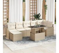 IBUQDDV Set di 8 divani da giardino con cuscino beige in polyrattan, resistente alle intemperie, con protezione UV per terrazza e balcone, divano modulare con tavolo fino a sette