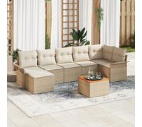 IBUQDDV Set di 8 divani da giardino con cuscino beige polyrattan acacacia, design modulare e resistente alle intemperie, per atmosfera lounge, piedini regolabili per stabilità, tessuto a mano