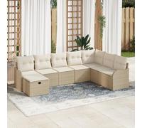 IBUQDDV Set di 8 divani da giardino con cuscino beige polyrattan, divano ad angolo per un massimo di cinque persone, resistente rattan sintetico e poliestere, design modulare, piedini regolabili