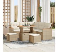 IBUQDDV Set di 8 divani da giardino con cuscino, beige, polyrattan, in acacacia, resistente alle intemperie, per terrazze e balconi. Questo elegante set da 8 pezzi di divano da giardino in alta