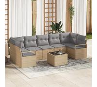 IBUQDDV Set di 8 divani da giardino con cuscino, beige, polyrattan, mobili modulari per esterni per balcone e terrazza, resistente alle intemperie, con comoda imbottitura, facile da montare,