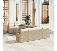 IBUQDDV Set di 8 divani da giardino con cuscino, beige, polyrattan, resistente alle intemperie, per terrazza e balcone, design modulare, comoda imbottitura, lavorazione elegante,