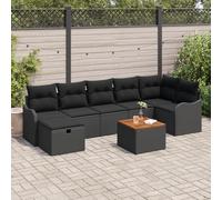 IBUQDDV Set di 8 divani da giardino con cuscino, colore nero, in rattan sintetico, modulare, per esterni, terrazza, balcone, giardino, imbottitura resistente alle intemperie e lavorazione a mano per