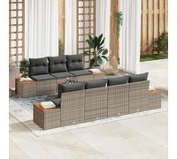 IBUQDDV Set di 8 divani da giardino con cuscino grigio in polyrattan e acacacia, design modulare per una regolazione flessibile, durevole e resistente ai raggi UV, resistente alle intemperie, comodo