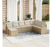 IBUQDDV Set di 8 divani da giardino con cuscino in beige, polyrattan ad angolo per terrazza. Questo set di 8 divani da giardino ad angolo in beige e crema in robusto rattan sintetico offre