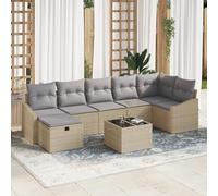 IBUQDDV Set di 8 divani da giardino con polyrattan beige e cuscini grigi, per esterni modulari con spazio di archiviazione, mobili da terrazza resistenti alle intemperie per sette persone