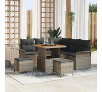 IBUQDDV Set di 8 divani da giardino in polyrattan di acacia con cuscino, modulare per esterni, per terrazze, balcone, giardino, resistente alle intemperie, in polyrattan, con struttura in acciaio,