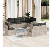 IBUQDDV Set di 8 divani da giardino in rattan sintetico grigio chiaro con cuscini, vano portaoggetti e borsa idrorepellente, fodere sfoderabili e ripiani pieghevoli con molle a gas per flessibilità