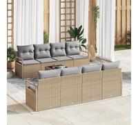 IBUQDDV Set di 9 divani da giardino con cuscino, beige, in polyrattan, per 4 persone, con struttura resistente alle intemperie e comoda imbottitura per balcone, zona lounge