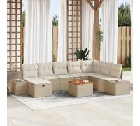 IBUQDDV Set di 9 divani da giardino con cuscino, beige, in polyrattan, per terrazze, esterni, 8 persone, con struttura in rattan resistente alle intemperie e spazio di archiviazione, comodi trapunti