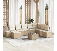 IBUQDDV Set di 9 divani da giardino con cuscino beige, in rattan sintetico marrone per balcone e terrazza, mobili da esterno resistente alle intemperie, set da 5 posti con accessorio di montaggio