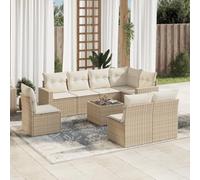 IBUQDDV Set di 9 divani da giardino con cuscino beige polyrattan, design modulare con vano portaoggetti e sacchetto impermeabile, durevole rattan PE rivestimenti rimovibili, piano del tavolo