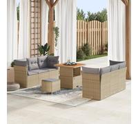 IBUQDDV Set di 9 divani da giardino con cuscino, beige, polyrattan, in acacacia, design modulare, resistente alle intemperie, piedini regolabili, fatto a mano, atmosfera elegante