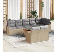 IBUQDDV Set di 9 divani da giardino con cuscino, beige, polyrattan, in acacacia, resistente alle intemperie, per terrazze e balconi. Questo set di 9 divani da giardino in rattan sintetico, colore