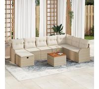 IBUQDDV Set di 9 divani da giardino con cuscino, beige, polyrattan, mobili modulari per esterni per terrazza e balcone, materiale resistente alle intemperie, comoda imbottitura, facile da montare