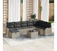 IBUQDDV Set di 9 divani da giardino con cuscino grigio chiaro in polyrattan modulare per un massimo di sei persone, imbottitura resistente alle intemperie e piedini regolabili