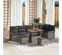 IBUQDDV Set di 9 divani da giardino con cuscino, grigio, in polyrattan, in acacacia, per esterni e terrazze. Questo elegante set di 9 divani da giardino in grigio moderno combina stile e comfort