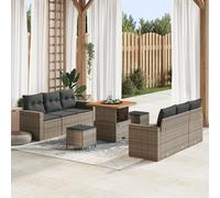 IBUQDDV Set di 9 divani da giardino con cuscino grigio polyrattan acacacia, design modulare per balcone e terrazza, resistente alle intemperie, con cuscini rimovibili e piedini regolabili, tessuto a