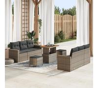 IBUQDDV Set di 9 divani da giardino con cuscino, grigio polyrattan, in acacacia, design modulare, tessuto a mano, resistente alle intemperie, cuscino rimovibile, piedini regolabili, mobili da terrazza