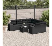 IBUQDDV Set di 9 divani da giardino con cuscino in polyrattan nero e piano in vetro, design modulare per terrazza, in rattan PE resistente, comoda imbottitura, rivestimenti rimovibili,