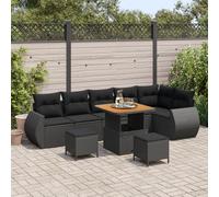 IBUQDDV Set di 9 divani da giardino con cuscino, nero, in polyrattan, in acacacia, per esterni, paesaggio residenziale, 9 pezzi, colore nero, combina uno stile moderno