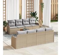 IBUQDDV Set di 9 divani da giardino con cuscino resistente alle intemperie, beige, rattan sintetico e legno di acacia, design modulare per terrazza e balcone, costruzione robusta, facile da montare,