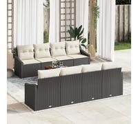 IBUQDDV Set di 9 divani da giardino in polyrattan nero con cuscini color crema, mobili moderni per esterni per balcone e terrazza, resistente alle intemperie e comodo, spazio per sette persone,
