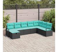 IBUQDDV Set di divani da giardino con cuscini, 8 pezzi, in polyrattan, nero, divano modulare per esterni con vano portaoggetti, telaio in acciaio verniciato a polvere, per terrazza