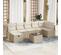 IBUQDDV Set di divani da giardino con cuscino, beige, in rattan sintetico, modulare, per balcone e terrazza, resistente alle intemperie, con piedini regolabili in altezza, 8 pezzi