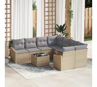 IBUQDDV Set di divani da giardino con cuscino, beige, polyrattan, 4 posti, per esterni, colore beige e grigio, per terrazze, balcone, giardino, polyrattan resistente ai raggi UV, con lussuoso
