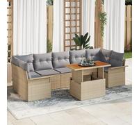 IBUQDDV Set di divani da giardino con cuscino, beige, polyrattan, in acacacia, modulare, per esterni, con spazio di archiviazione e resistenza alle intemperie, per terrazza e giardino